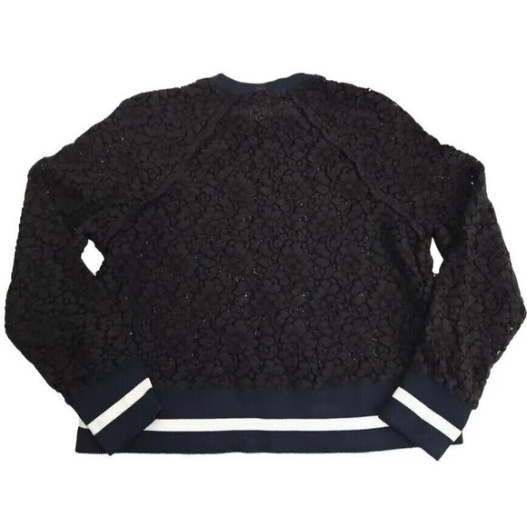 ZARA Women's Navy Blue Lace Sporty Striped Long Sleeve Crew Neck Sweater Small - Picture 2 of 5